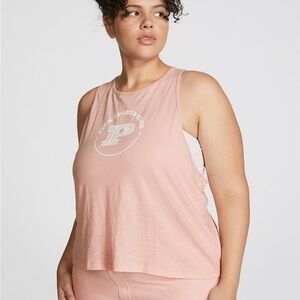 VS Pink Cotton Cropped Racerback Tank Top light pink crop top activewear medium